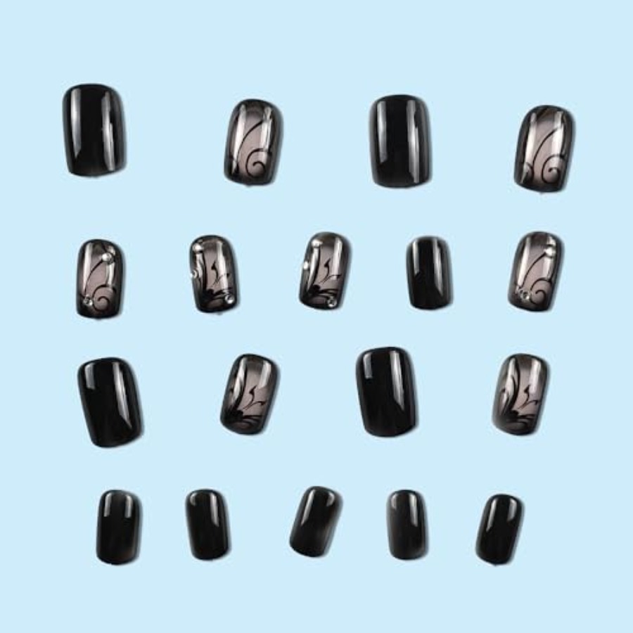 Kuku Palsu Pendek Bentuk Kotak - Full Cover Adhesive ulasan dan harga